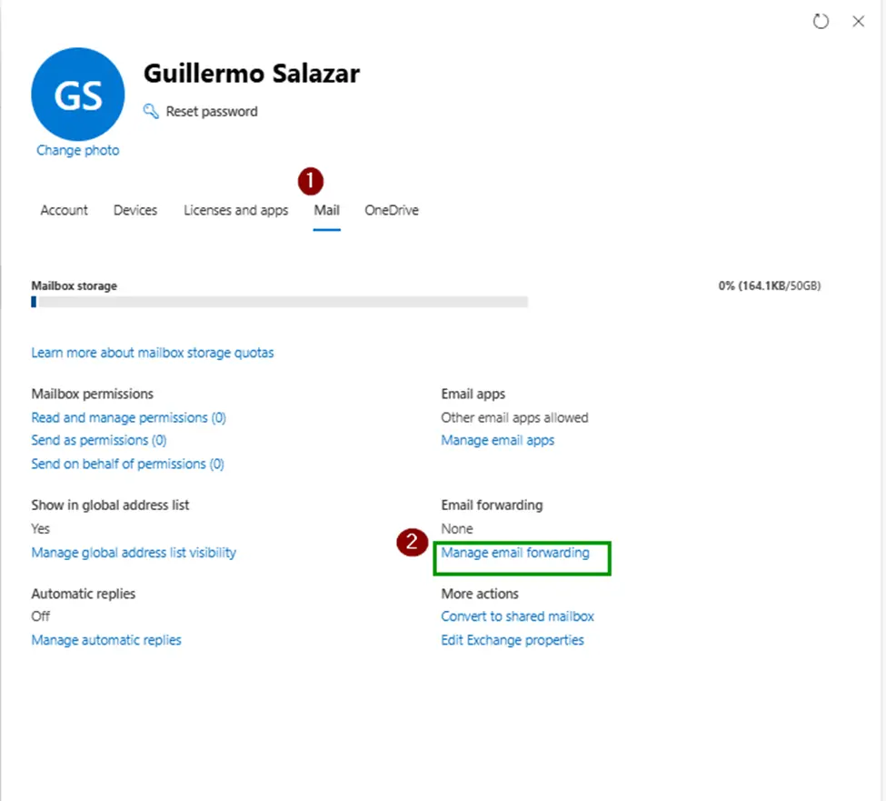 Manage email forwarding