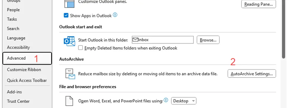 The AutoArchive window will display several settings that you'll need to configure