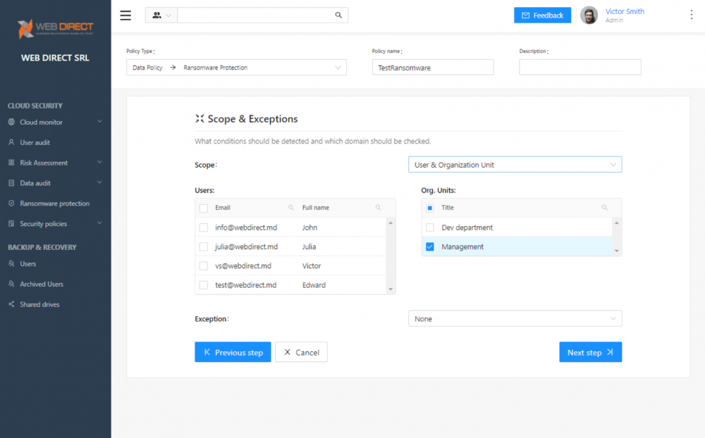 Scoping a custom Ransomware Protection policy in SpinOne