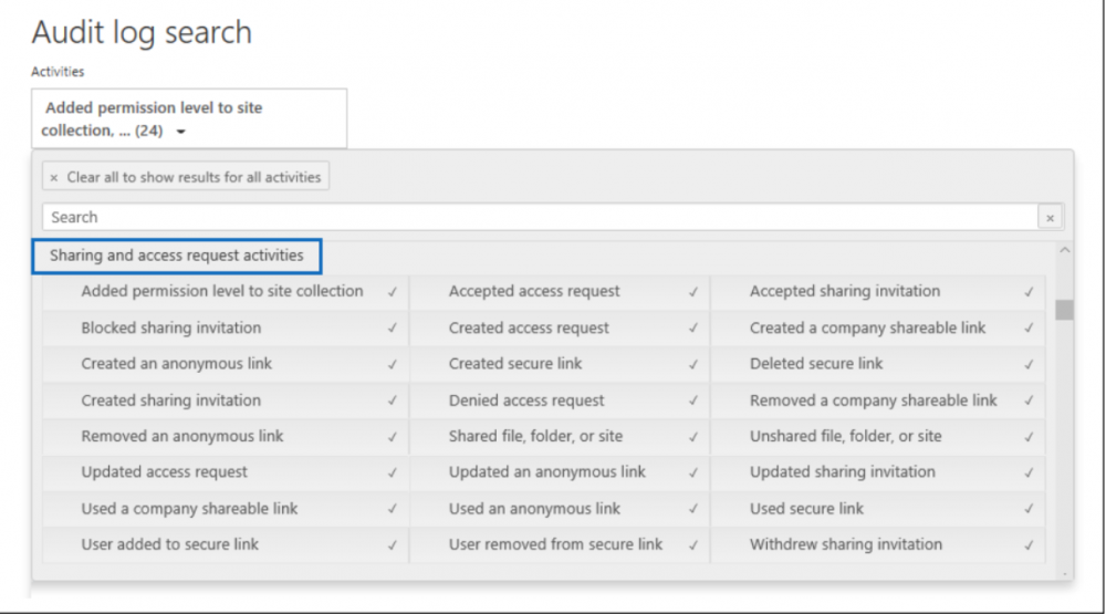 Searching the audit log for data sharing events