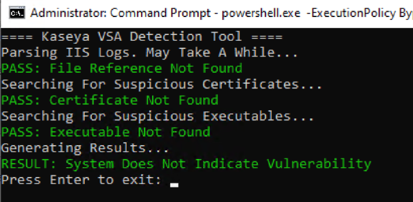 Running the Kaseya detection tool