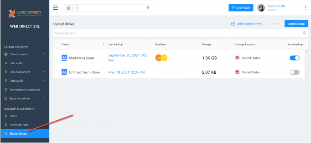 Backup shared drives in Google Workspace