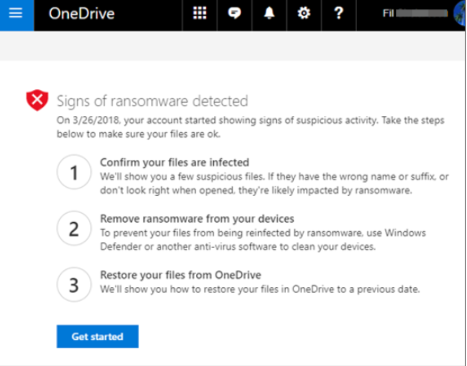 OneDrive for Business ransomware activity detected