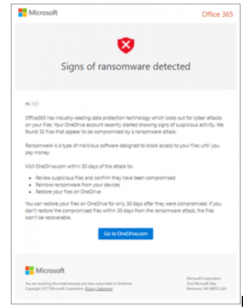 Signs of ransomware detected message in Microsoft 365