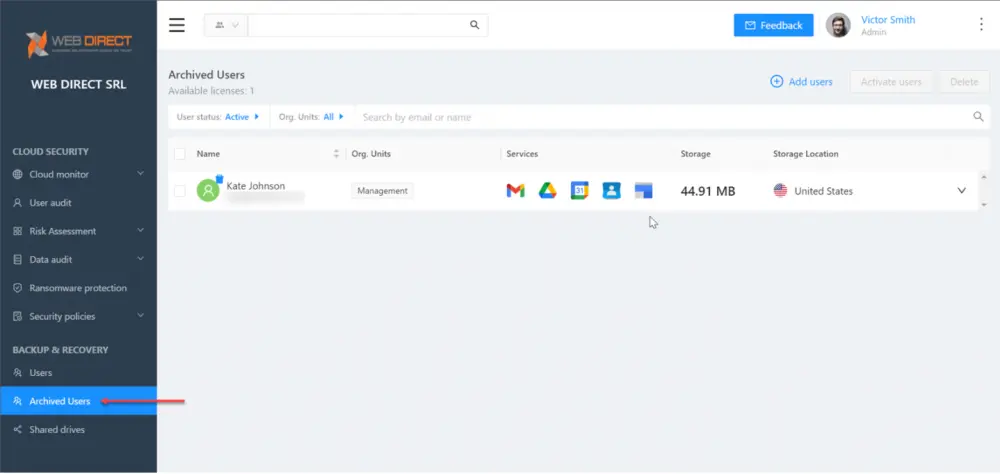 Cloud SaaS Data Archiving Solution SpinOne provides low-cost archive users to archive inactive account data