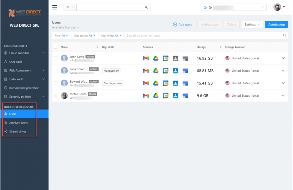 Backup and recovery details in SpinOne