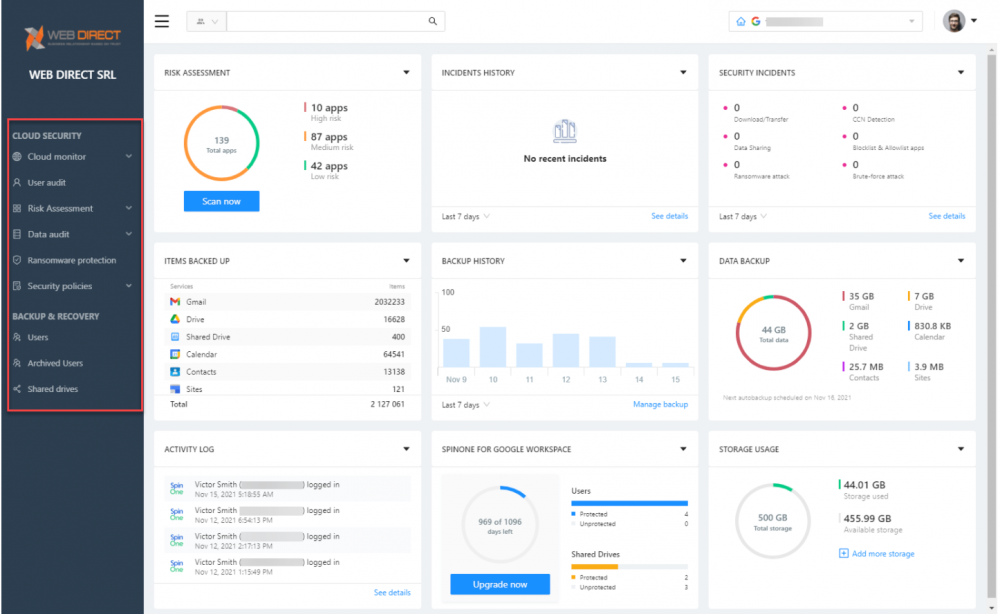 SaaS Data Loss Prevention: SpinOne provides unrivaled backup and cybersecurity features