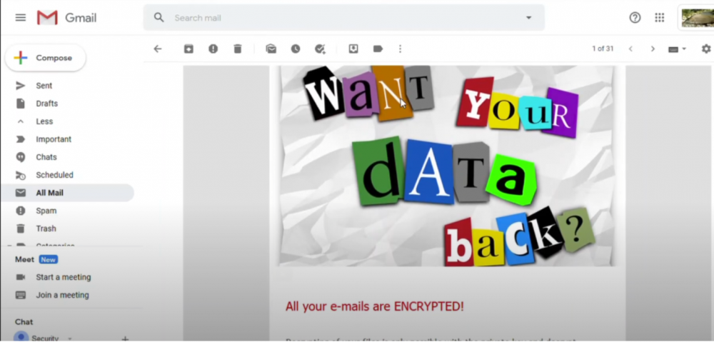 Ransom request via email after a user's inbox is encrypted