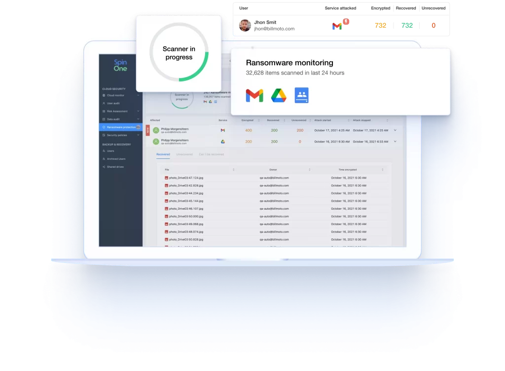 Control all unauthorized access to sensitive SaaS data with SpinOne's