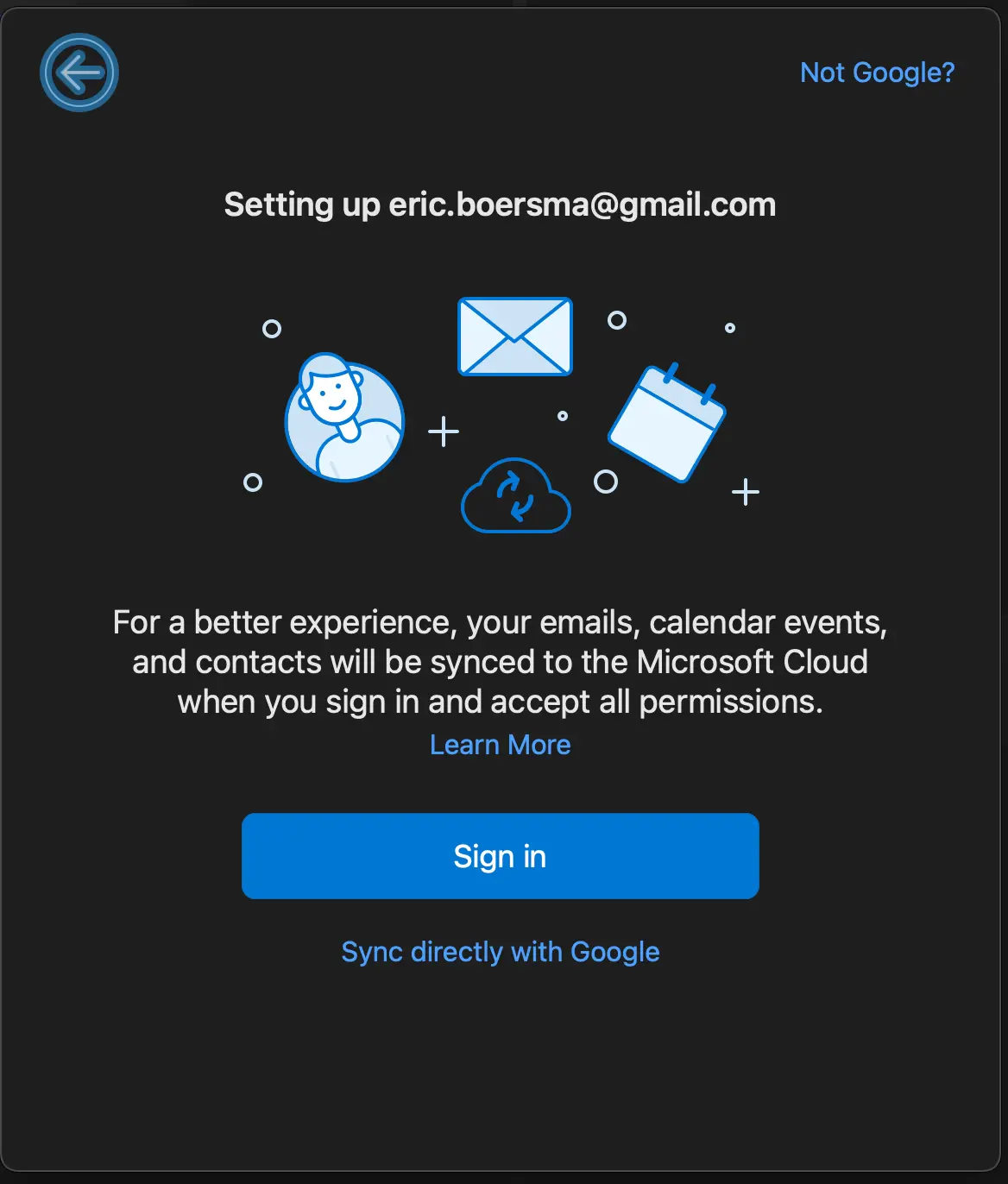 | Spin.AI signing in to Gmail™ in outlook for Mac