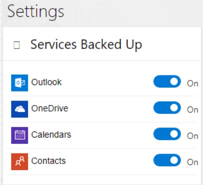 Choosing Office 365 Services Backed Up in Spinbackup settings
