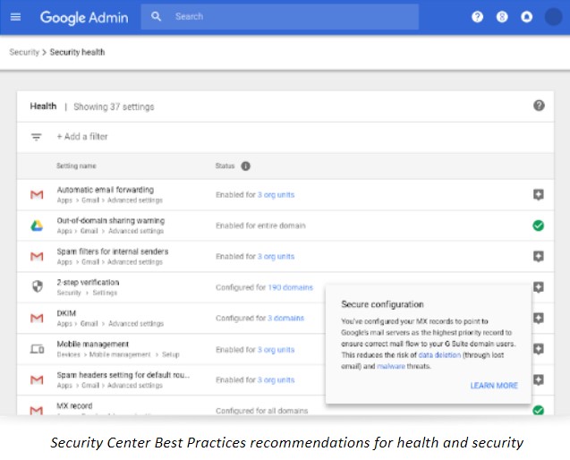 Security Center Best Practices recommendations for health and security