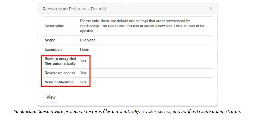 | Spin.AI Spinbackup Ransomware protection restores files automatically, revokes access, and notifies Google Workspace™ administrators