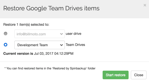 Spinbackup Restore Team Drive