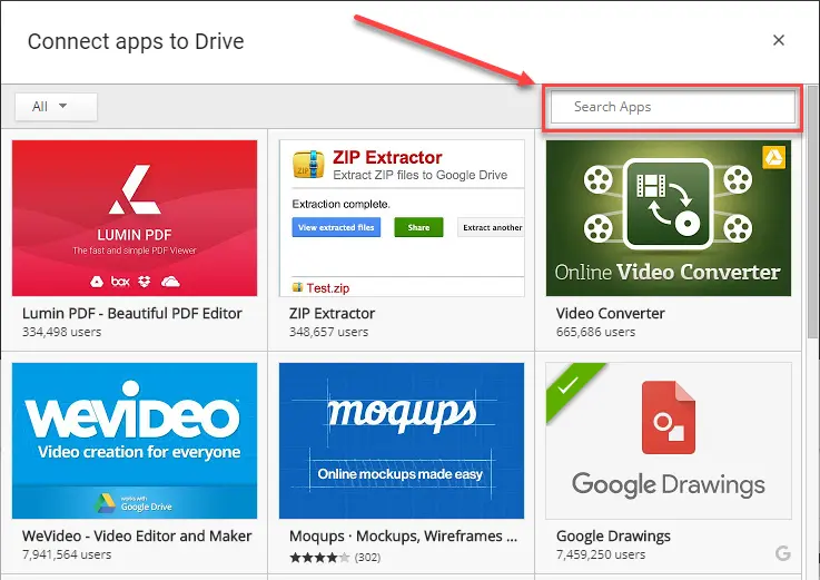 Google Drive Apps catalog