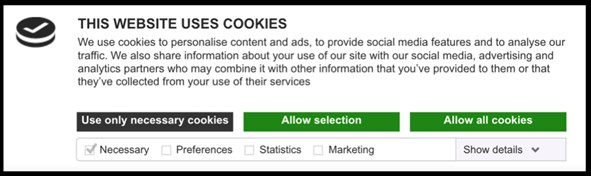 Compliant cookie notification example