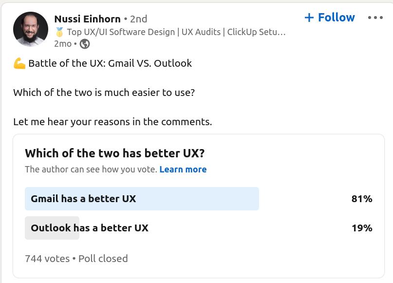Gmail vs. Outlook: UX poll