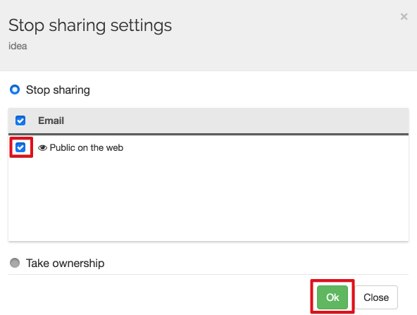 Stop sharing settings