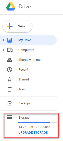 used Google Drive space