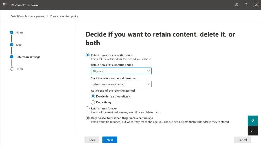 | Spin.AI MSO 365 data retention example