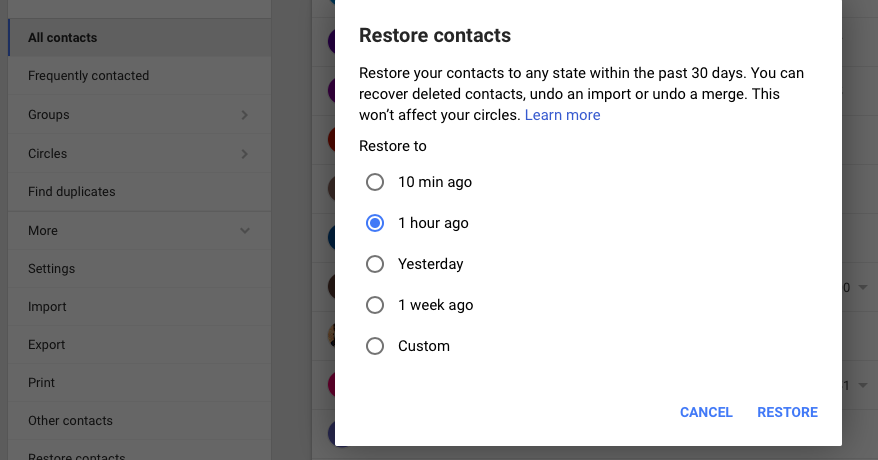 google contacts recovery