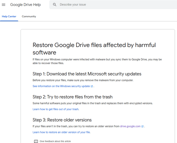Google Drive Ransomware Recovery
