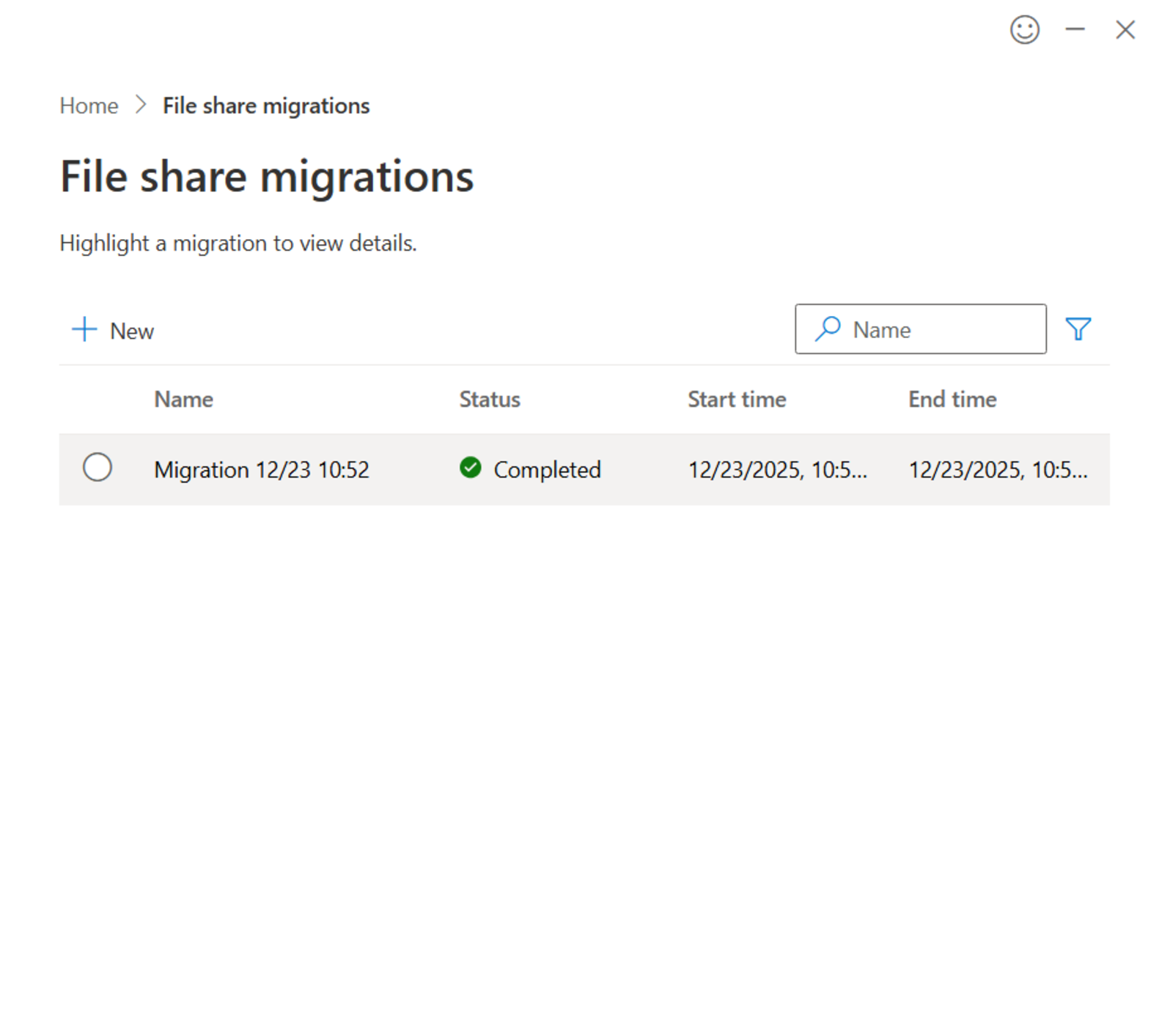 Highlight a migration to view details.