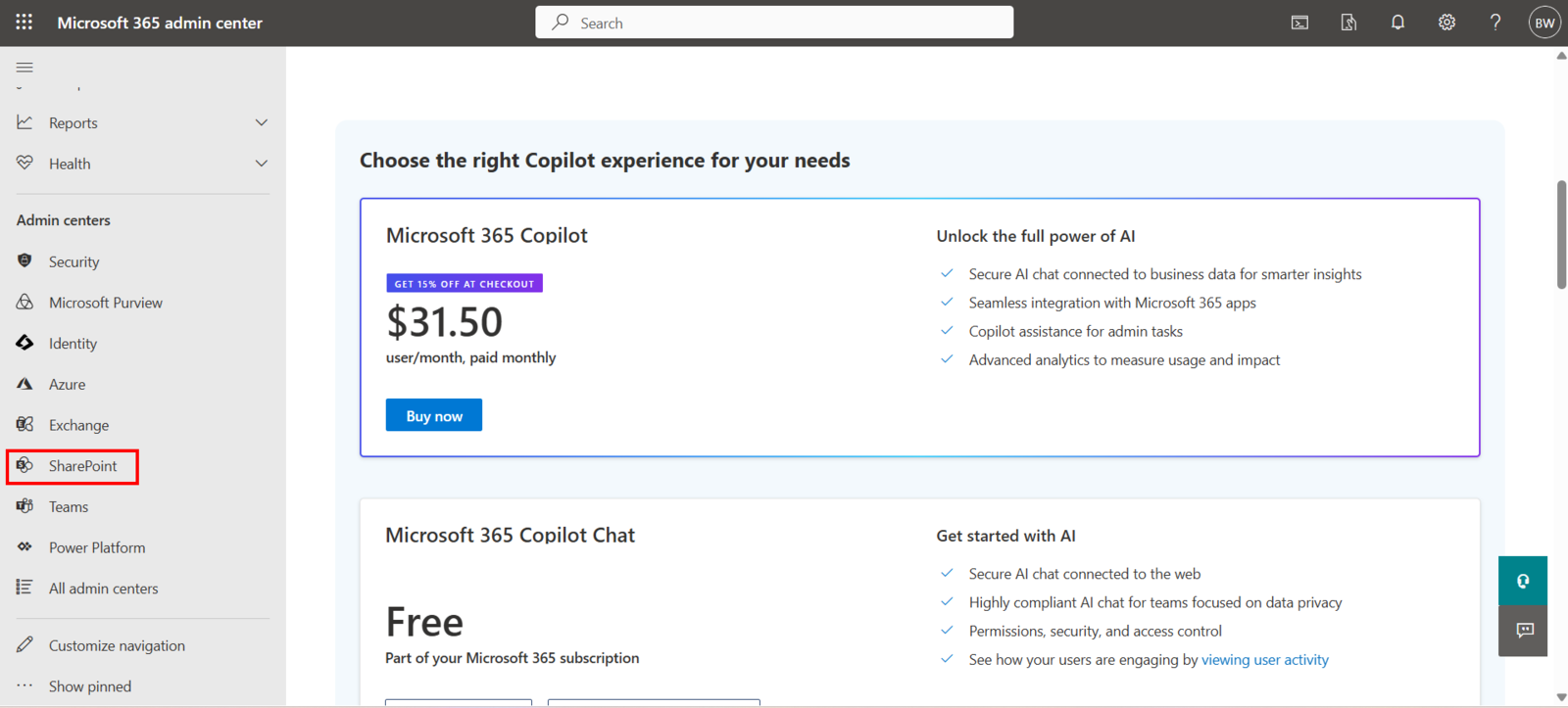 navigate to admin centers and then sharepoint