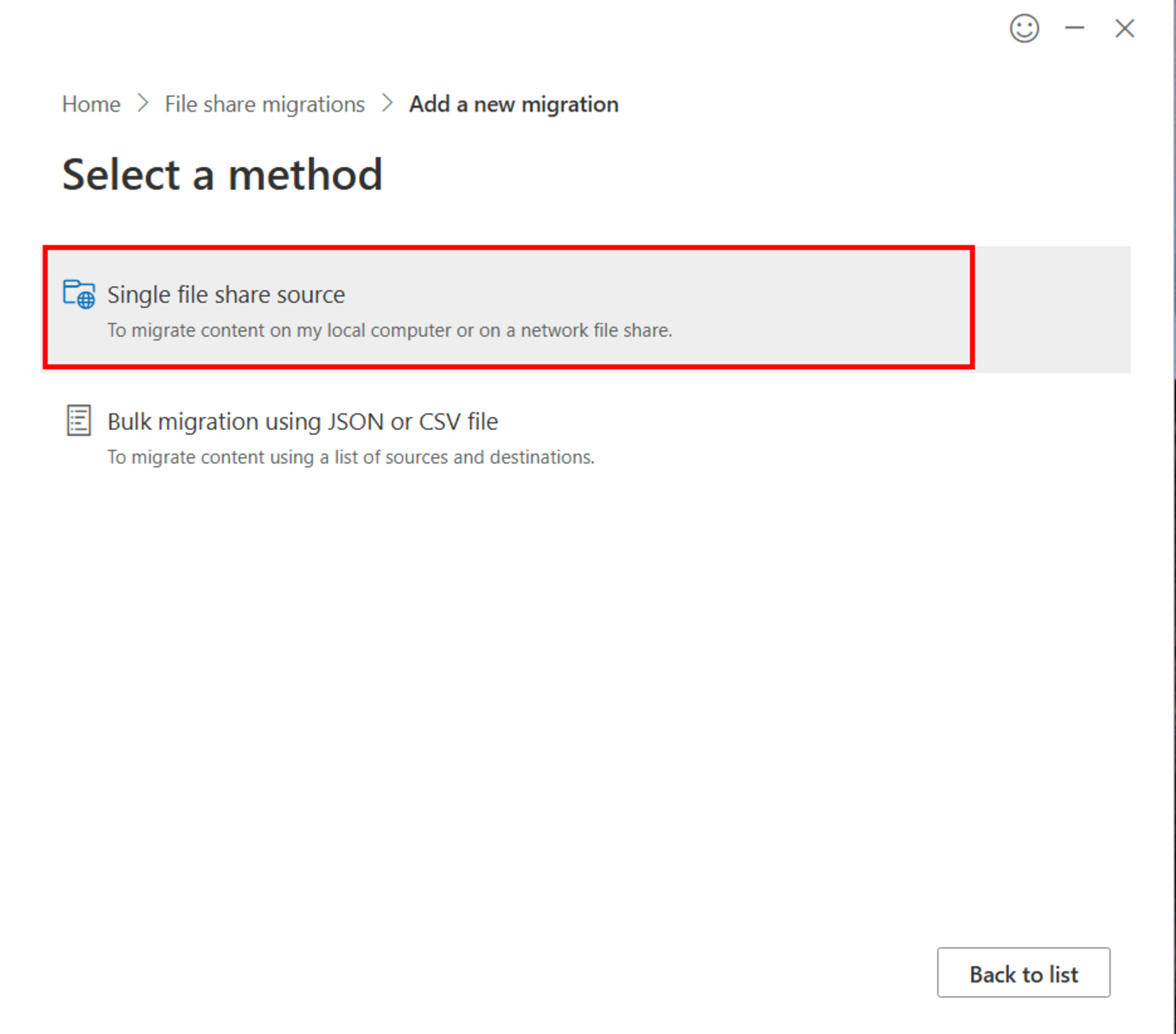 Select a method for migration.