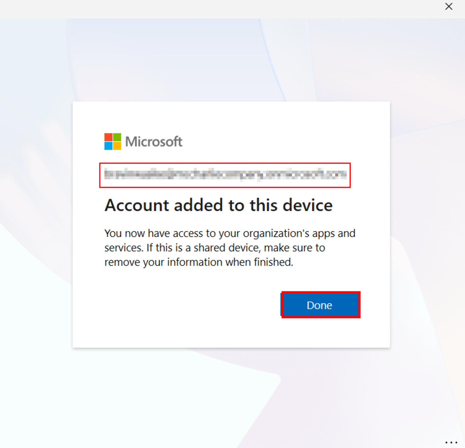 Account added to device.